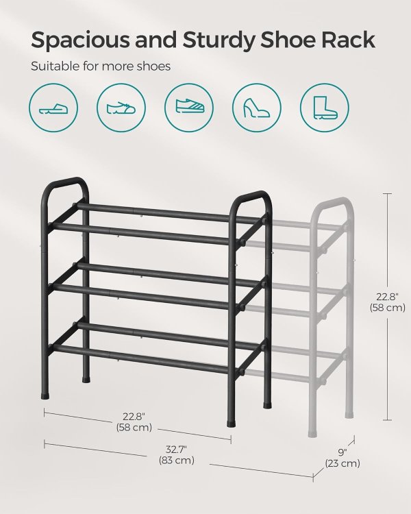3-Tier Adjustable Metal Shoe Rack Ink Black