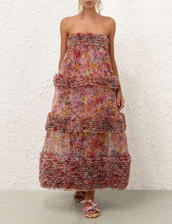 Zimmermann Luna Ruffle Bandeau Gown Multi Floral