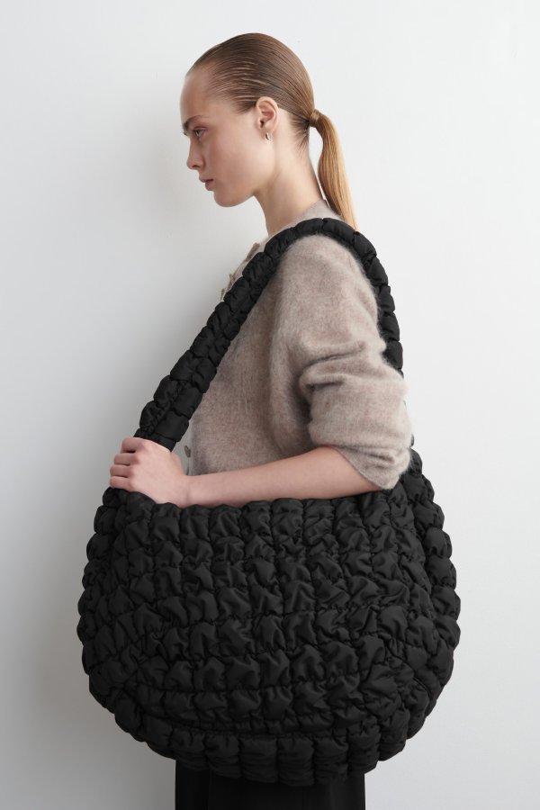 Oversized Quilted Crossbody Bag Black
