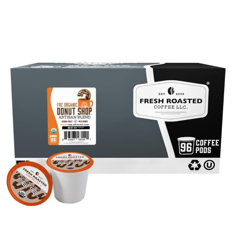Fresh Roasted Coffee Organic Donut Shop K-Cup Pods Medium Roast 96 Count