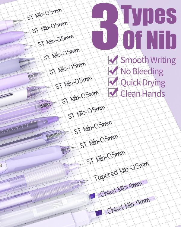 FourCandies Four Candies Black Purple Gel Pens 0.5mm 14 Pack