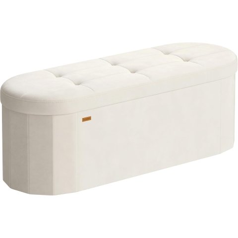 Mazie ULSF297LH01 Velvet Folding Storage Ottoman Cream White