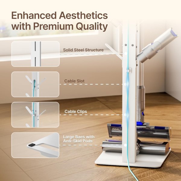 PEGZONE Vacuum Stand White with 8 Storage Hooks