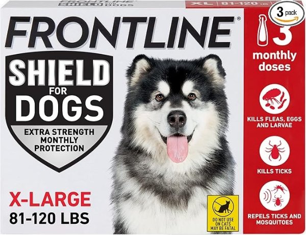FRONTLINE Shield Flea & Tick Treatment for Dogs 81-120 lbs 3 Count Red