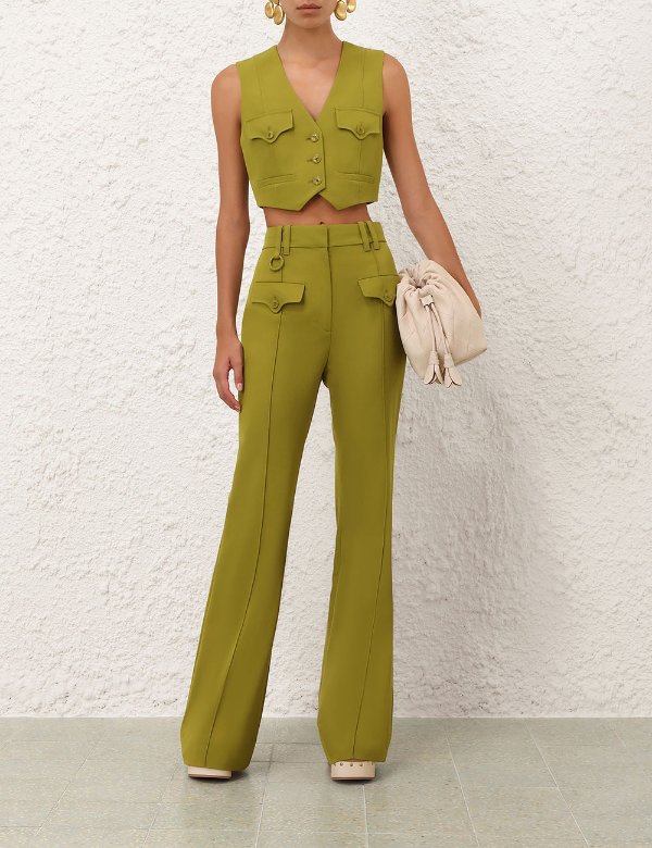 Zimmermann Luna Wool Flare Pant Pistachio
