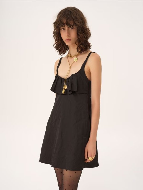 Sleeveless Mini Dress Black Satin