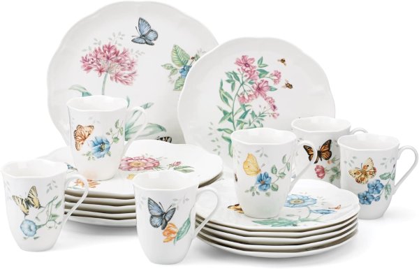 Lenox Butterfly Meadow Dinnerware Set 18-Piece White Porcelain