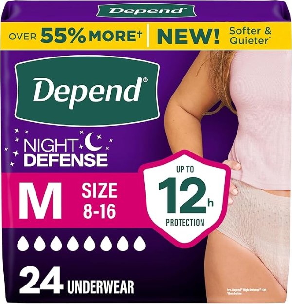  Night Defense 女士中号一次性尿裤 24片