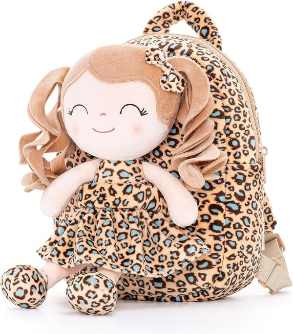 Spring Girl Plush Backpack White Leopard 9 Inches