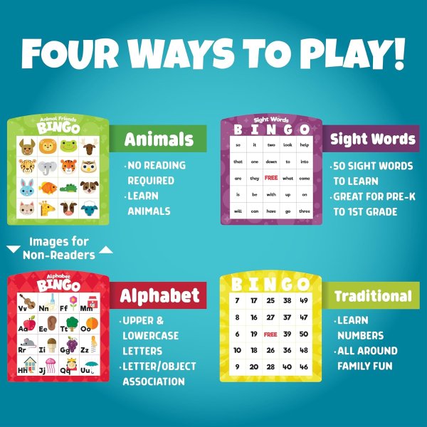 Chuckle & Roar Family Bingo 4-in-1 Game for Kids