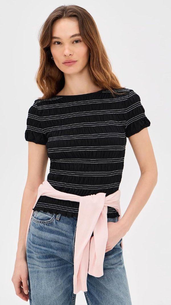  Women's Smocked Short Sleeve Tee