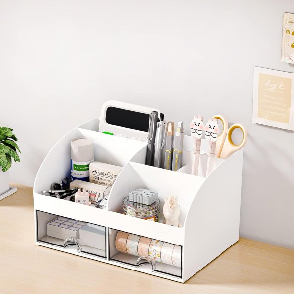 COMFYROOM Desk Organizer 6 Compartments 2 Drawers White