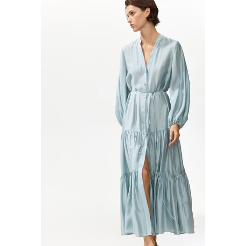 H&M 浅绿衬衫裙 拼接裙摆