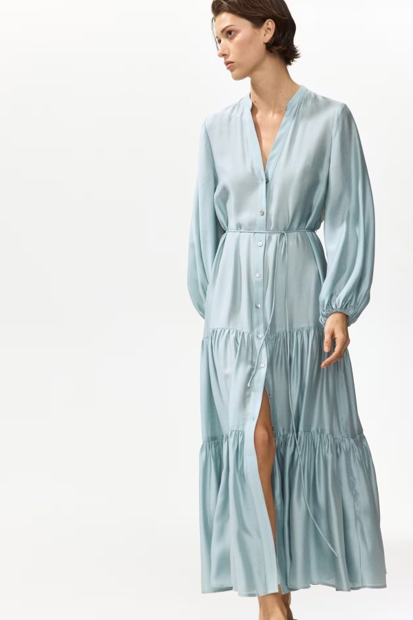  Light Turquoise Shirt Dress Tiered Skirt