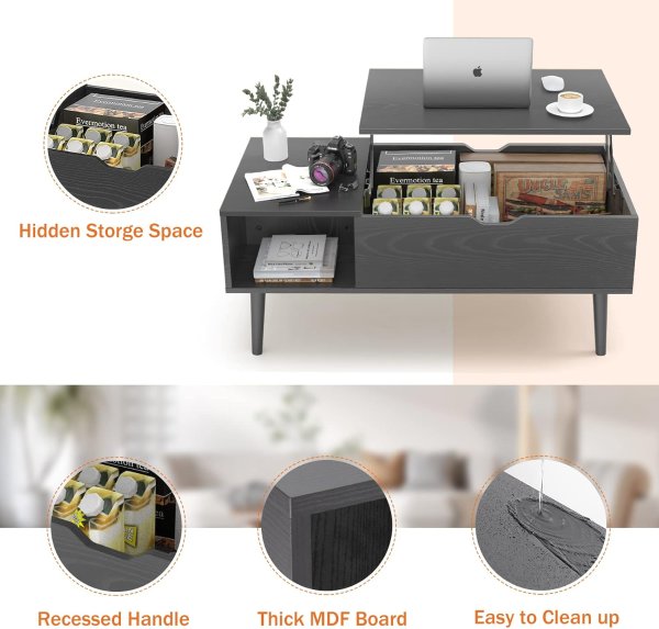 Sweetcrispy Lift Top Coffee Table Black with Storage