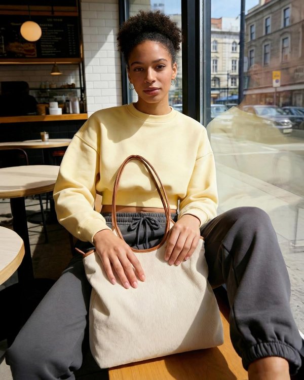 BAGSMRT Corduroy Tote Bag PU Handles