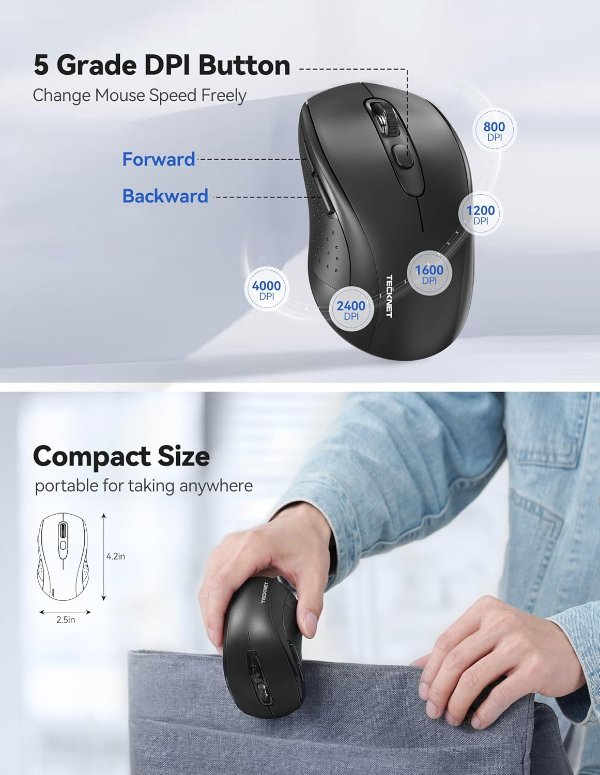 TECKNET Bluetooth Wireless Mouse 4000 DPI Silent