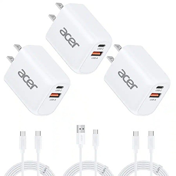 Acer 20W Dual Port Charger 3-Pack White