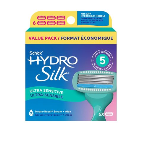 Schick Hydro Silk Womens 5-Blade Sensitive Razor Refills 6 Count
