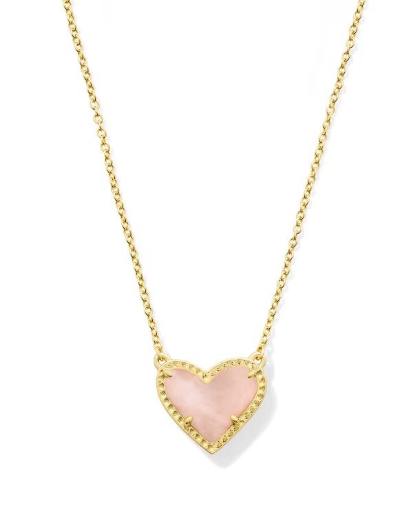 Ari Heart Gold Pendant Necklace Rose Quartz