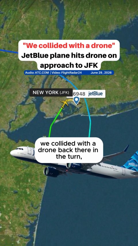 纽约JFK机场突发：客机3000呎高空撞无人机