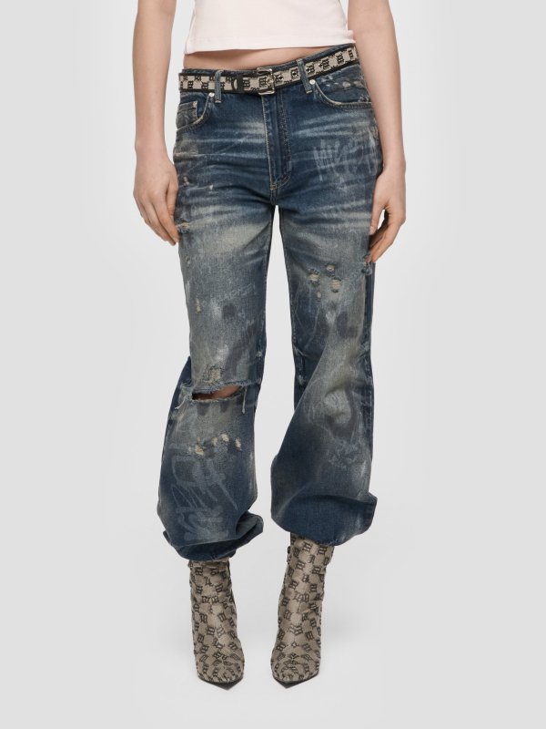 Laser Tagged Denim Trousers Blue