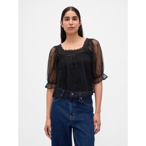 GapSheer Tulle Embroidered Top