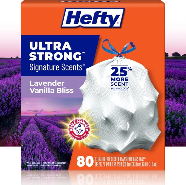 Hefty Ultra Strong 13 Gallon Kitchen Trash Bags Lavender Scent 80 Count