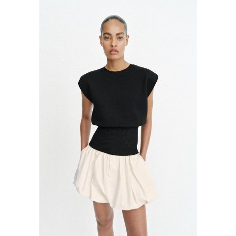 Shoulder Pad Knit Top Black