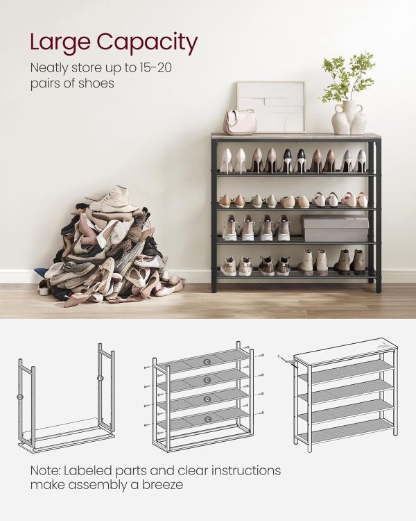 INDESTIC Shoe Rack Steel Frame 4-Tier Greige Black
