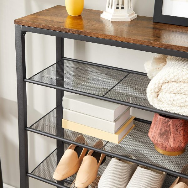Shoe Rack ULBS016B01 6-Tier Metal Rustic Brown Black
