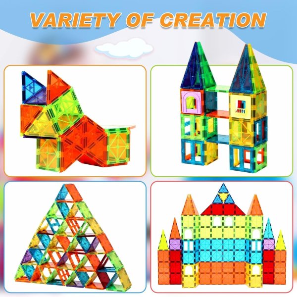 OugerToy Magnetic Tiles 32-Pack Rainbow Transparent Windows