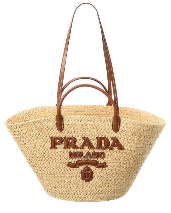 Large Raffia Leather Tote