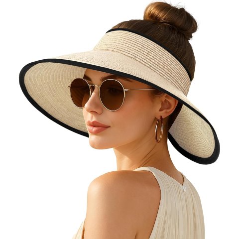 Wide Brim Straw Sun Visor Hat Foldable for Women