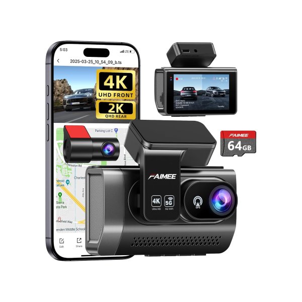 YourGuardianontheRoad 4K Dash Cam Front and Rear 64GB
