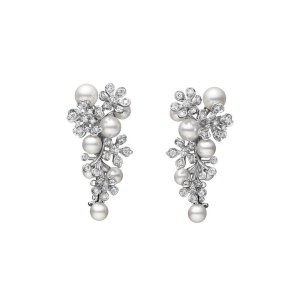 Mikimoto Bloom 18K白金珍珠钻石耳环