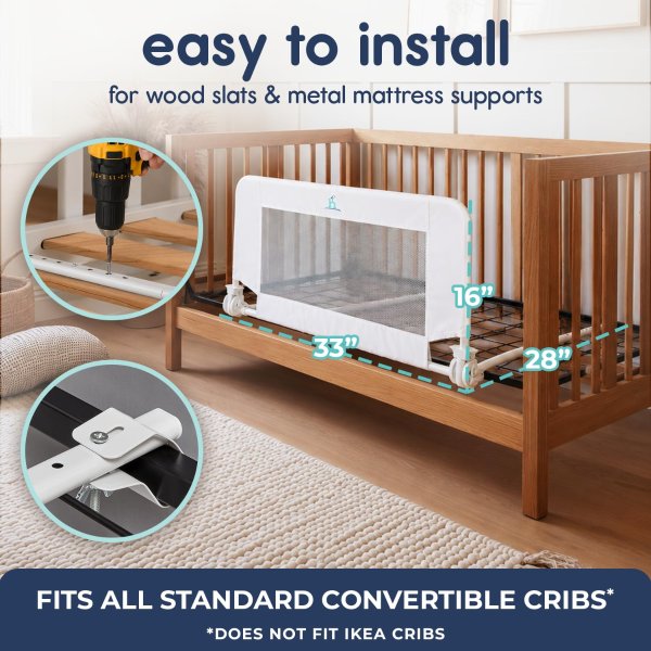 Convertible Crib Bed Rail Reinforced Safety