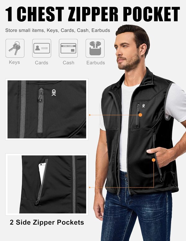 Little Donkey Andy Men's Lightweight Softshell Vest Windproof