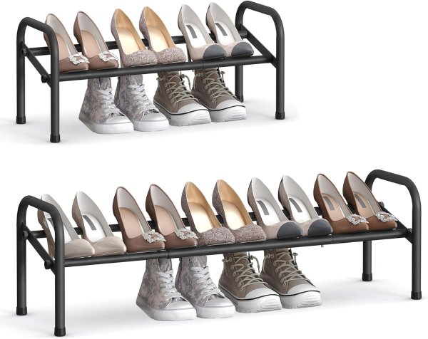 1 Tier Adjustable Metal Shoe Rack Ink Black