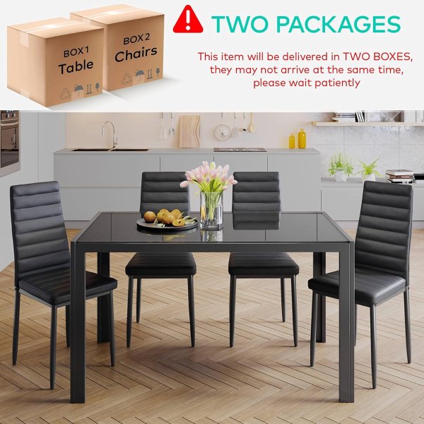 Gizoon Glass Dining Table Set 5-Piece PU Leather