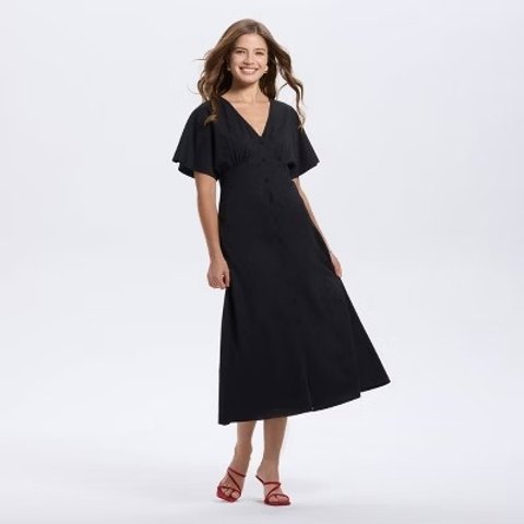 A New Day Black Short Sleeve Midi Dress XS