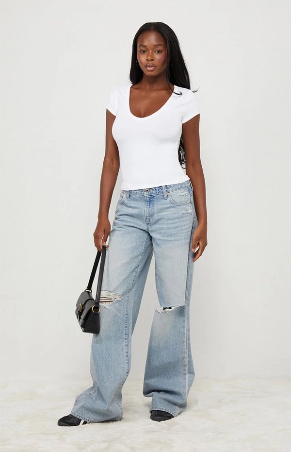 Pacsun Lucy Deep V Short Sleeve Top
