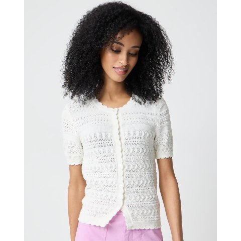 Short-Sleeve Pointelle Cardigan Sweater for Women