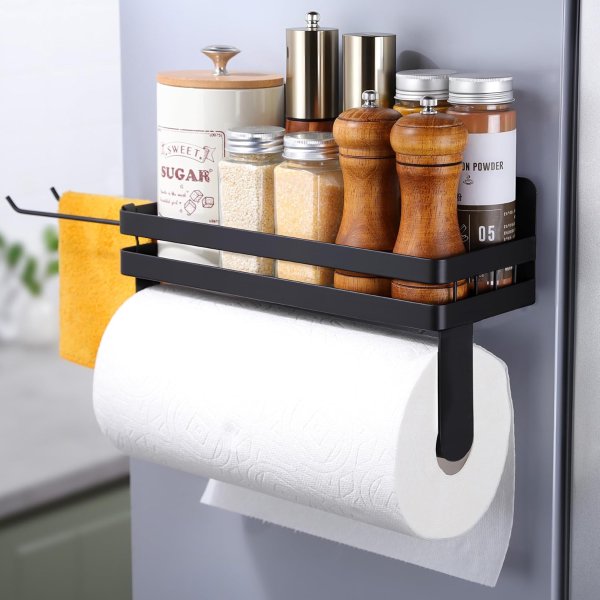 YIGII Black Magnetic Paper Towel Holder 2 Hooks