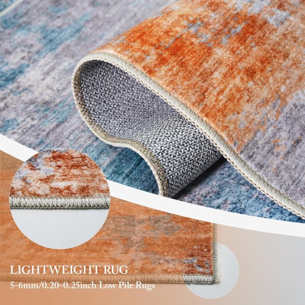 Puino 2x3 Abstract Non-Slip Area Rug Blue