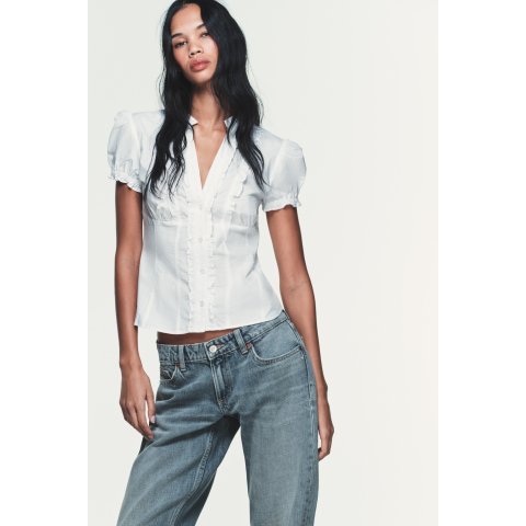 White Poplin Shirt with Tie Opening