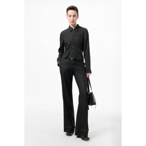 SLIM ZIP SHIRT 黑色天丝