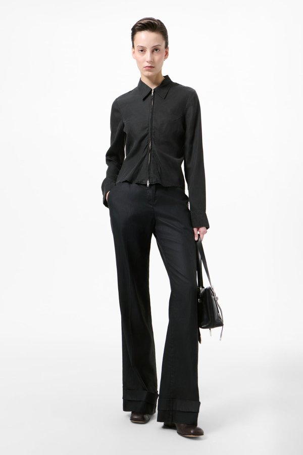 SLIM ZIP SHIRT 黑色天丝
