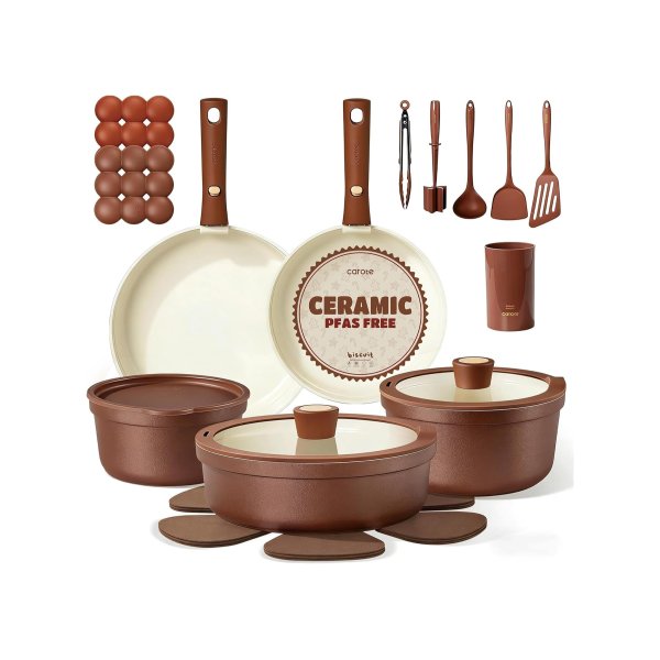 CAROTE Ceramic Cookware Set 22-Piece Nonstick Removable Handles