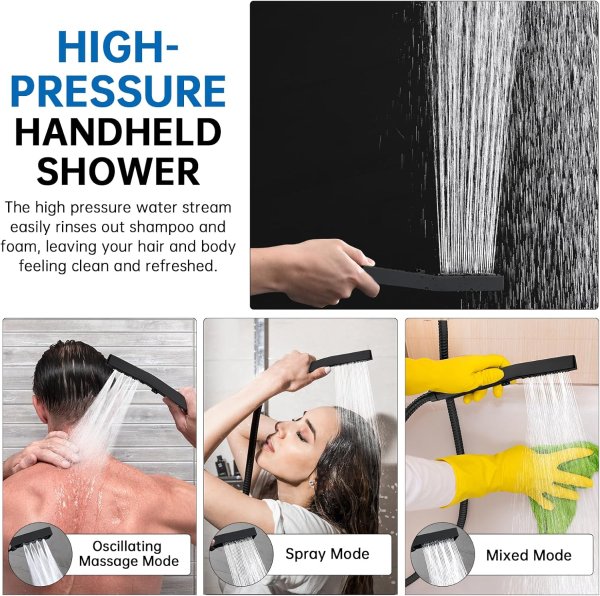 G-Promise 14 Inch All Metal Shower Head Set Matte Black